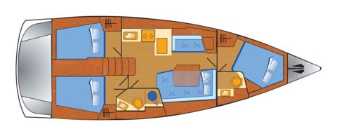 Decksplan der Segelyacht Oceanis 41.1 „All Winds“ mit 3 Kabinen und 2 Nasszellen – Yachtcharter Kroatien