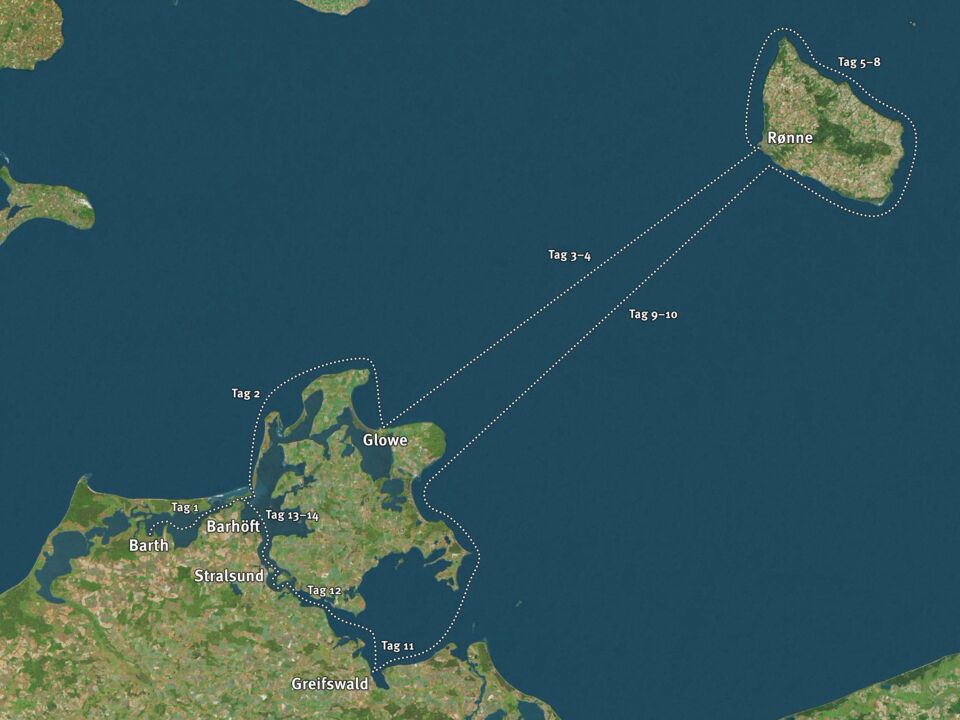 Karte für den Törnvorschlag 4 ab Barth – Die Inselrunde