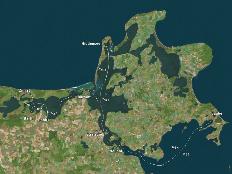 Karte für den Törnvorschlag 3 ab Barth – 1 Woche ausspannen