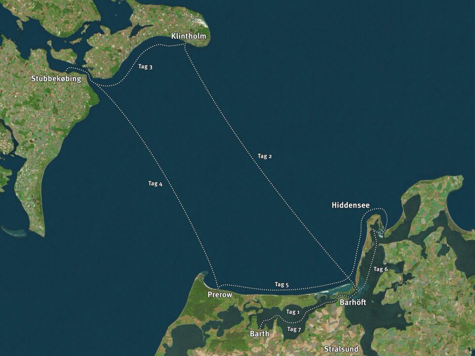 Karte für den Törnvorschlag 2 ab Barth – 1 Woche sportlich unterwegs