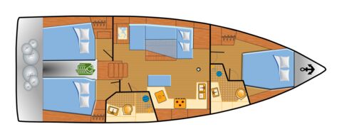 Decksplan der Segelyacht Oceanis 40.1 „Hannah“ mit 3 Kabinen und 2 Nasszellen – Yachtcharter Punat, Kroatien