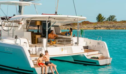 Heck Aussenaufnahme eines Katamarans Lagoon 42 auf Mallorca in Can Pastilla