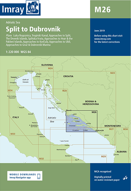 Seekarten Imray M26 für Yachtcharter Kroatien ist an Bord